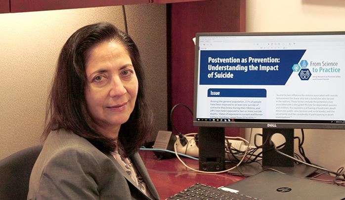 Dr. Gloria Workman, with the VA Office of Mental Health and Suicide Prevention, is leading an educational series that translates published research into informative tips for VA suicide prevention coordinators and mental health providers. (Photo by Mike Richman)