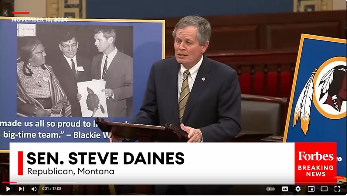 U.S. Sen. Steve Daines speaks on the Senate floor about the need for the Washington football team to honor its Native American tradition.